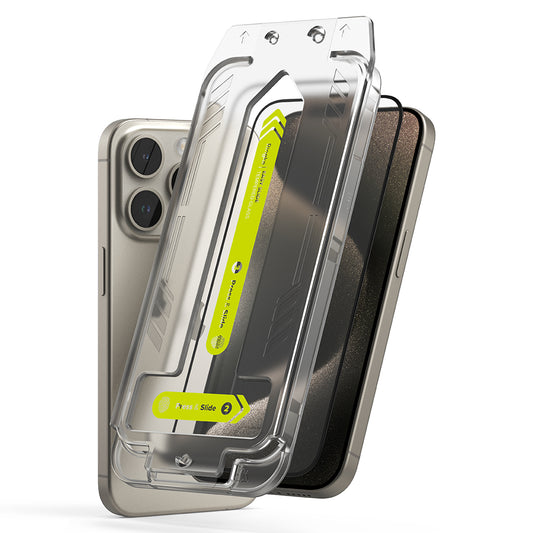 Skjermbeskytter Ringke Easy Slide for Apple iPhone 15 Pro Max, Herdet glass, Full lim, Sett med 2 stykker, Svart