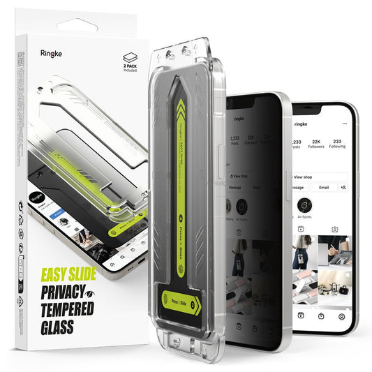 Skjermbeskyttelsesfolie Privacy Ringke Easy Slide for Apple iPhone 16e / 14 / 13 Pro / 13, Herdet glass, Full lim, Sett med 2 stykker