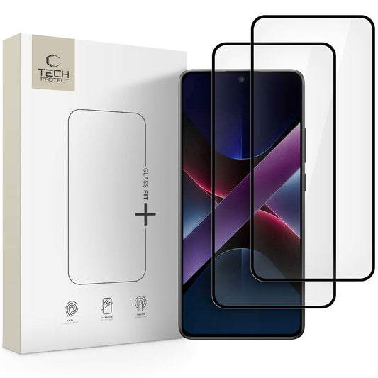 Skjermbeskytter Tech-Protect FIT+ for Xiaomi Poco X7 Pro, Herdet Glass, Full Lim, Sett med 2 stykker, 2.5D