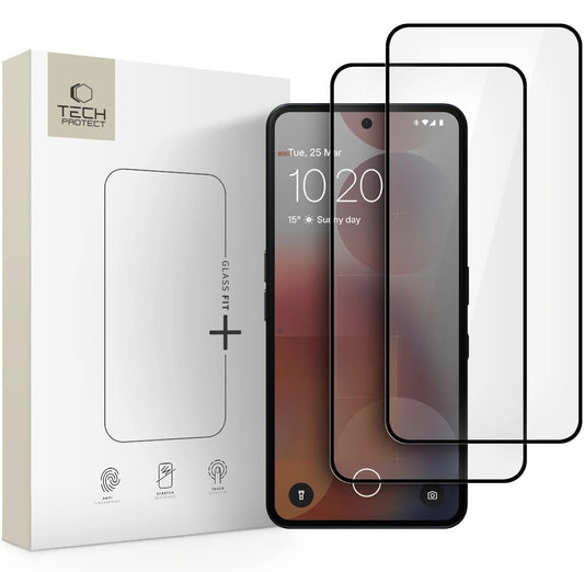 Skjermbeskytter Tech-Protect FIT+ for Nothing Phone (3a) / Phone (3a) Pro, Herdet glass, Full lim, Sett med 2 stykker, 2.5D, Svart