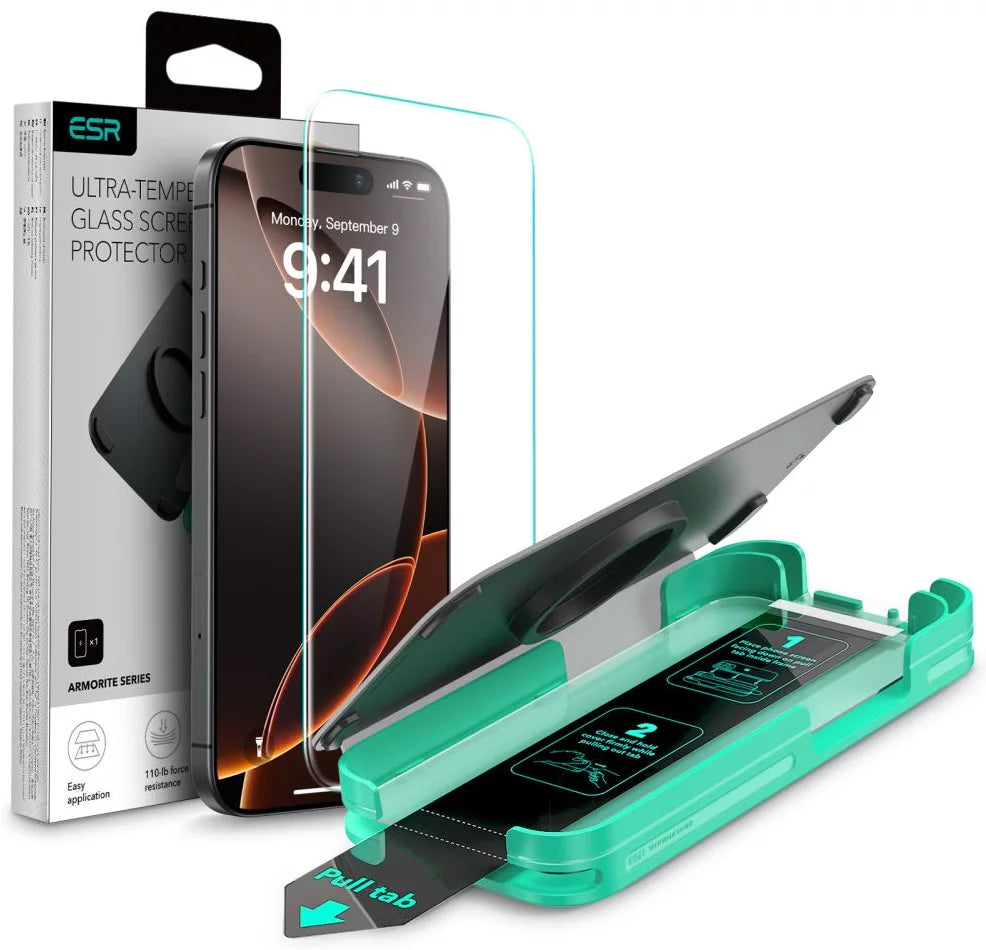 Skjermbeskytter ESR Armorite for Apple iPhone 16 Pro Max, Herdet glass, Full lim, Svart