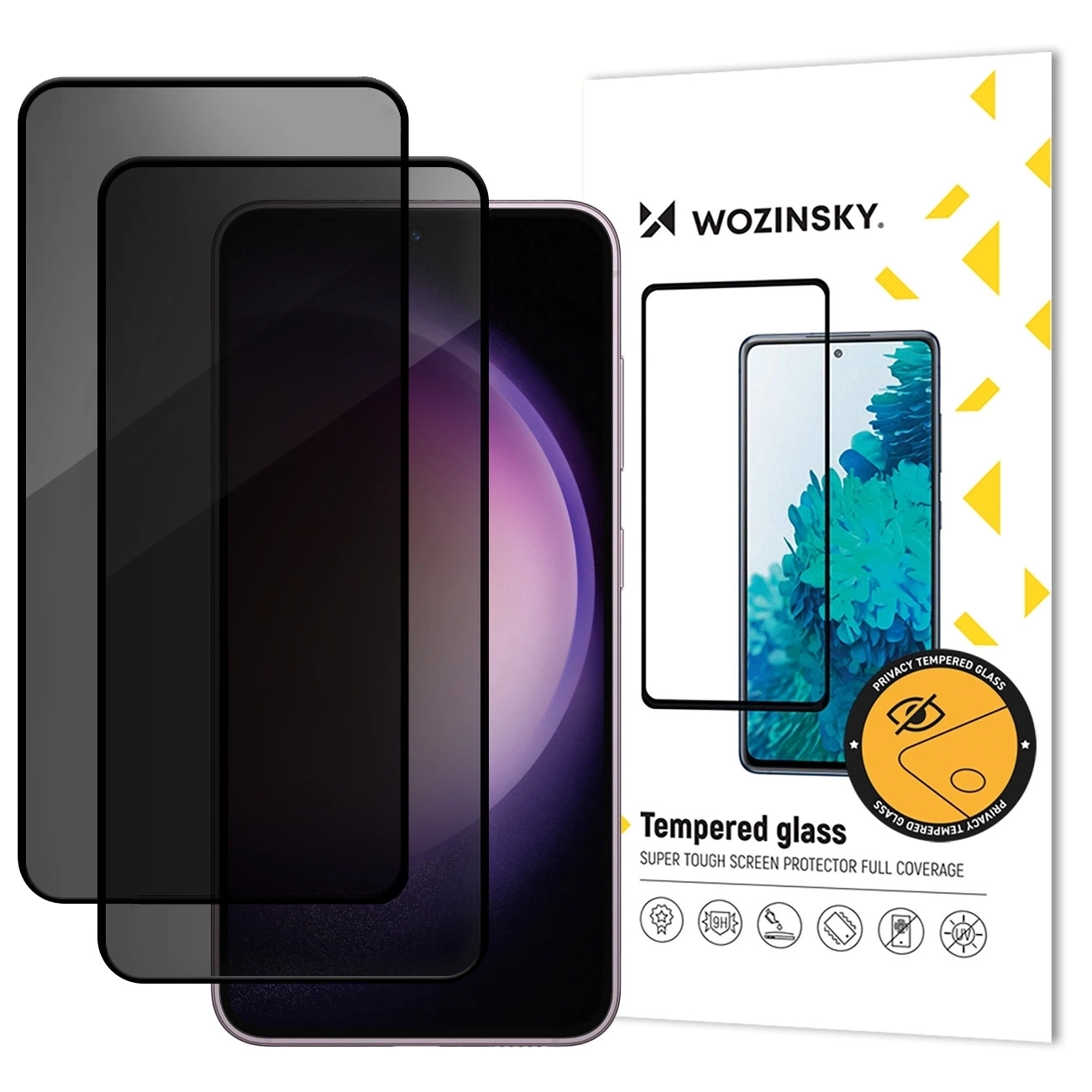 Privacy-skjermbeskytter WZK AntiSpy for Samsung Galaxy S25 FE, Herdet glass, Full lim, Sett med 2 stk