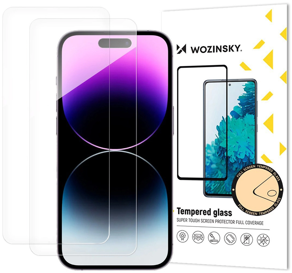 WZK skjermbeskyttelse for Apple iPhone 18 Pro / 17 Pro / 16 Pro, Herdet glass, Full lim, Sett med 2 stk