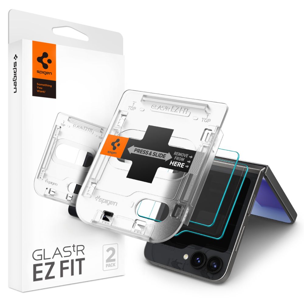 Beskyttelsesfilm for ytre skjerm Spigen GlastR EZ FIT for Samsung Galaxy Z Flip6 F741, Herdet glass, Full lim, Sett med 2 stykker AGL07972