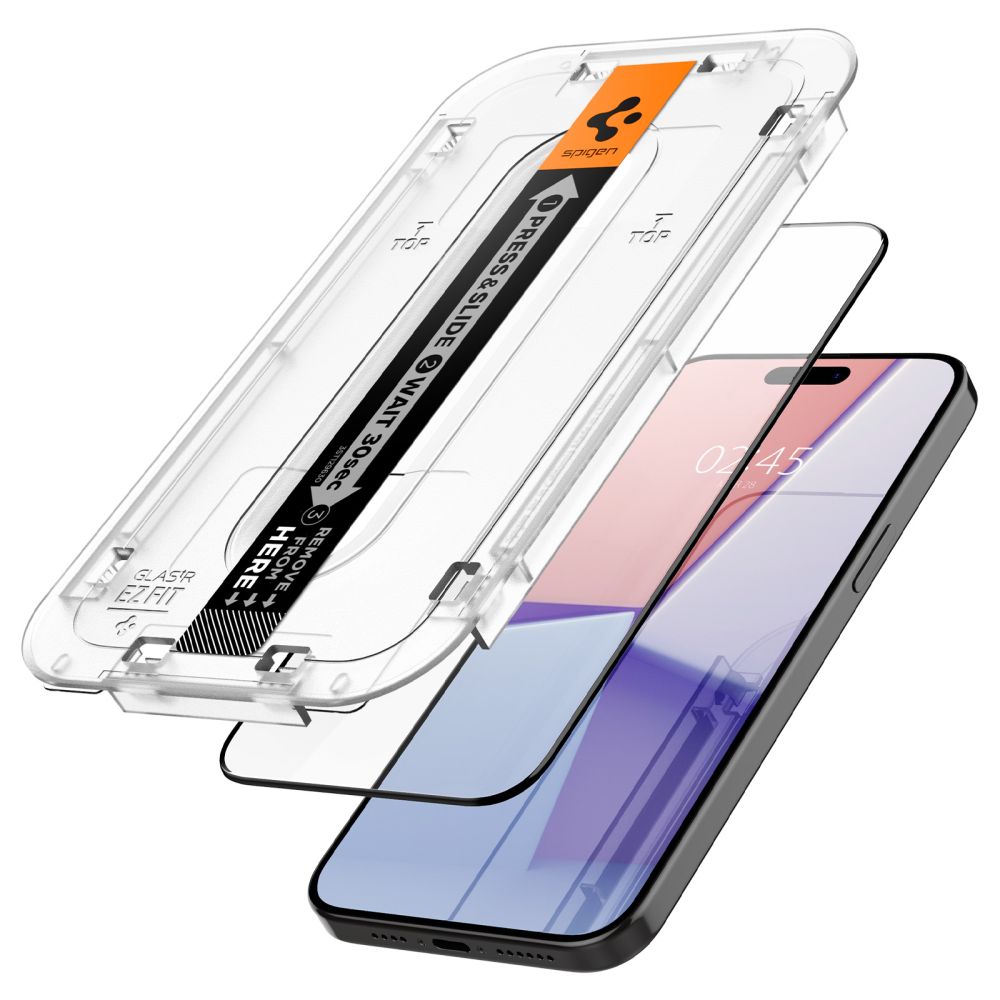 Skjermbeskytter Spigen GlastR EZ FIT HD for Apple iPhone 15, Herdet glass, Full lim, 2.5D, Svart AGL06908