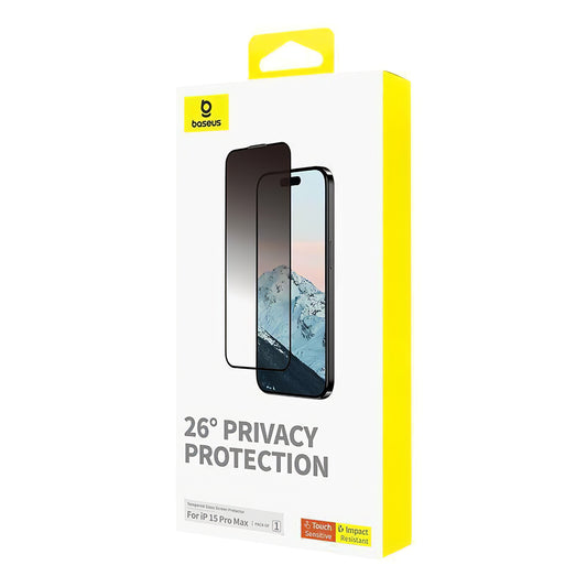 Baseus Diamond Baseus skjermbeskytter for personvern for Apple iPhone 15 Pro Max, glassbeskyttelse, full lim P60057405203-03