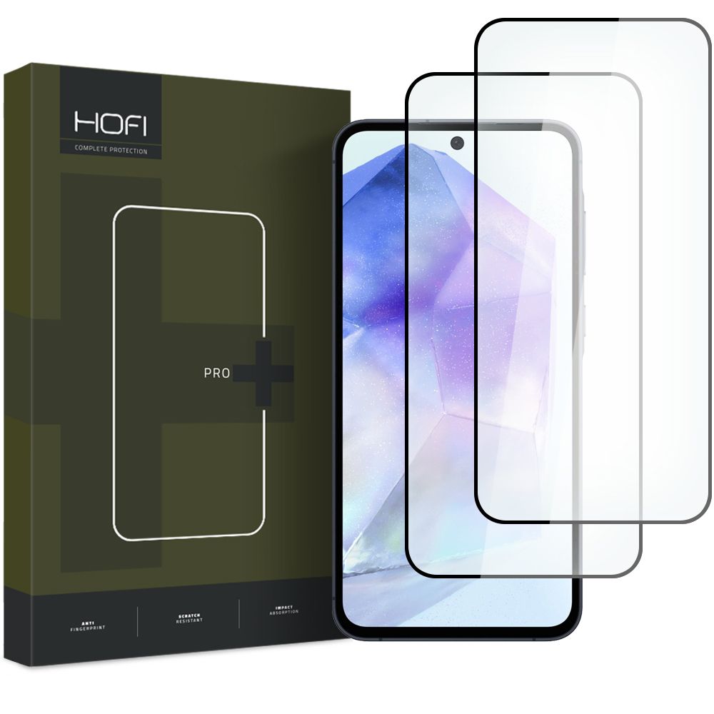Skjermbeskytter HOFI Glass PRO+ for Samsung Galaxy A55 5G A556 / A35 5G A356, Herdet glass, Full lim, Sett med 2 stykker, 2.5D, Svart