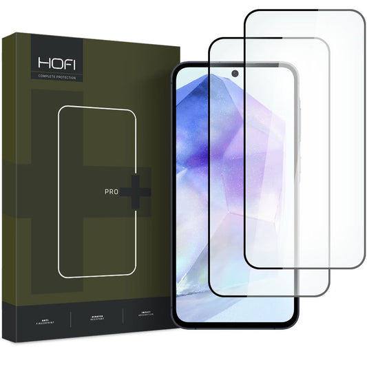 HOFI Glass PRO+ skjermbeskytter for Samsung Galaxy A55 5G A556 / A35 5G A356, glassbeskyttelse, fulllimt, sett med 2 deler, 2,5D, svart