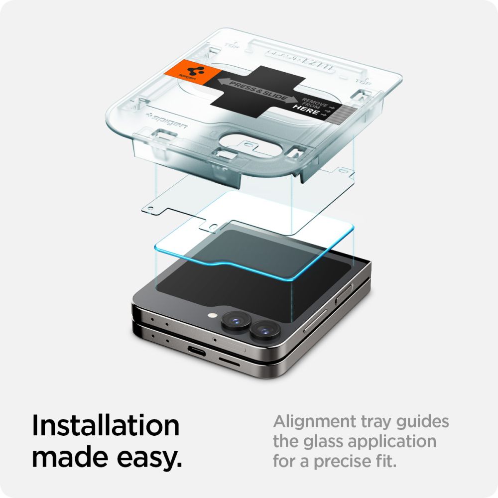 Beskyttelsesfilm for ytre skjerm Spigen GlastR EZ FIT for Samsung Galaxy Z Flip6 F741, Herdet glass, Full lim, Sett med 2 stykker AGL07972