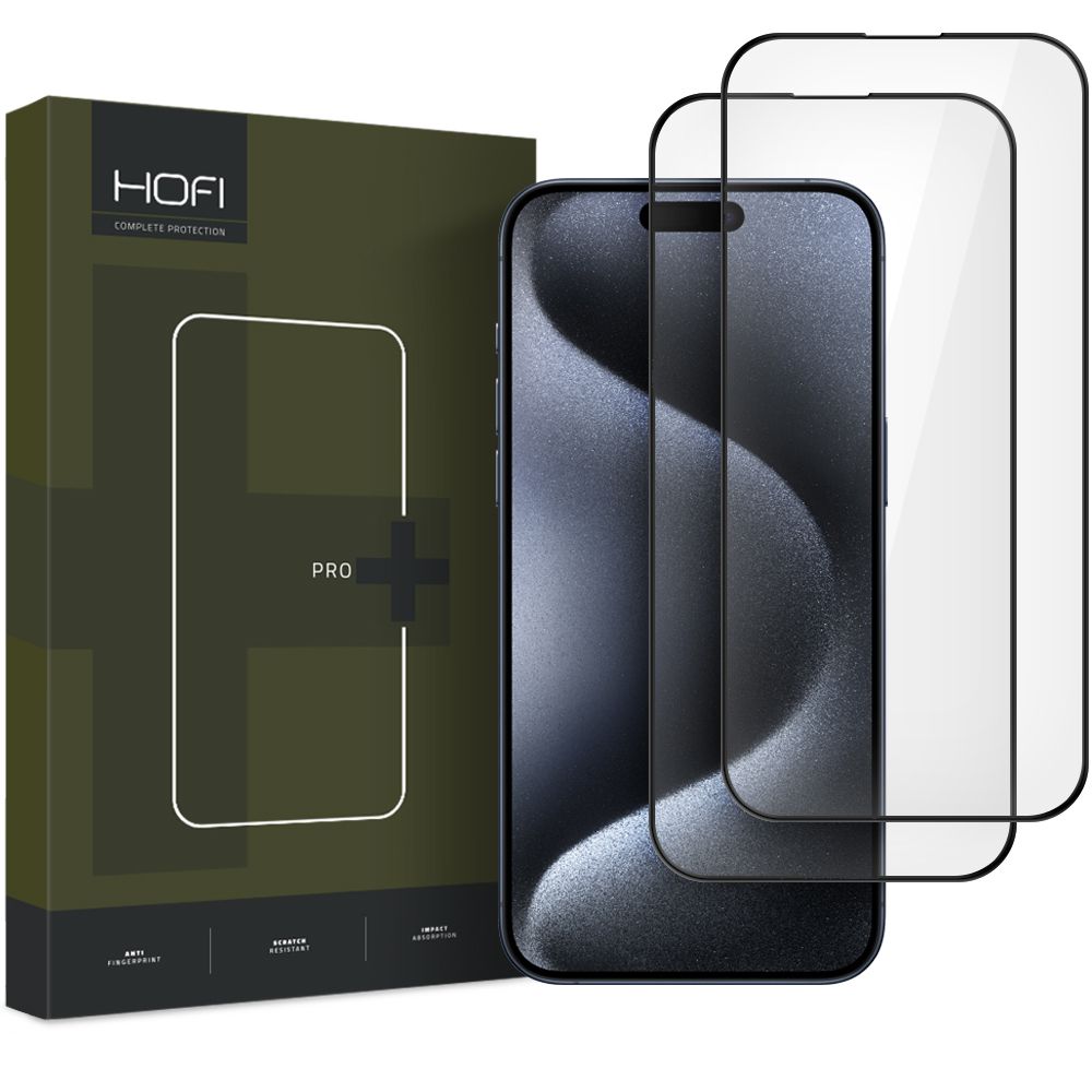 Skjermbeskytter HOFI Glass PRO+ for Apple iPhone 16 Pro, Herdet glass, Full lim, Sett med 2 stykker, 2.5D, Svart