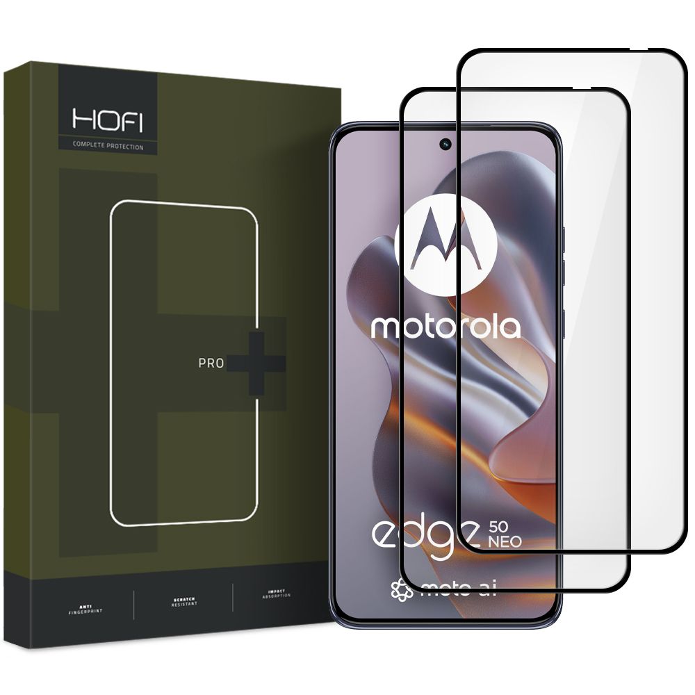 Skjermbeskytter HOFI Glass PRO+ for Motorola Edge 50 Neo, Herdet glass, Full lim, Sett med 2 stykker, 2.5D, Svart