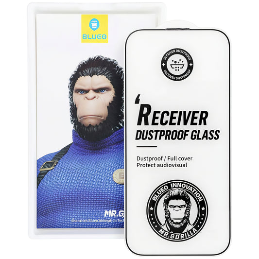 Mr. Monkey Glass Receiver Støvtett skjermbeskytter for Apple iPhone 16 Pro, glassbeskyttet, full lim, 5D, svart