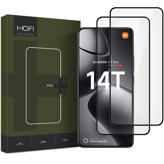 HOFI Glass PRO+ Skjermbeskytter for Xiaomi 14T Pro / 14T, Glassbeskyttelse, Full Lim, Sett med 2 stykker, 2.5D, Svart
