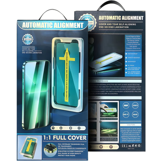 OEM automatisk justeringsskjermbeskytter for Apple iPhone 15, glasssikret, full lim, 5D, svart