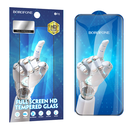 Borofone BF6 Diamond Armor skjermbeskytter for Apple iPhone 15 Pro Max, glassbeskyttet, full lim, sett med 10 stykker, svart