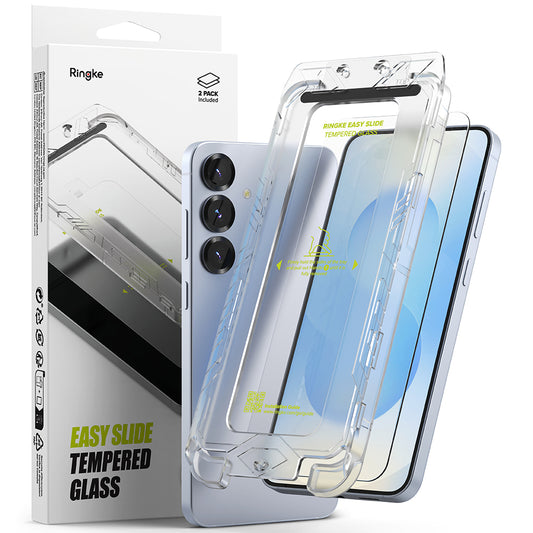 Skjermbeskyttelsesfolie Ringke Easy Slide for Samsung Galaxy S25+ S936, Herdet glass, Full lim, Sett med 2 stykker