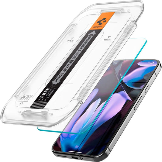 Skjermbeskyttelsesfolie Spigen GlastR EZ FIT for Google Pixel 9 Pro XL, Herdet glass, Full lim, Sett med 2 stykker AGL08445