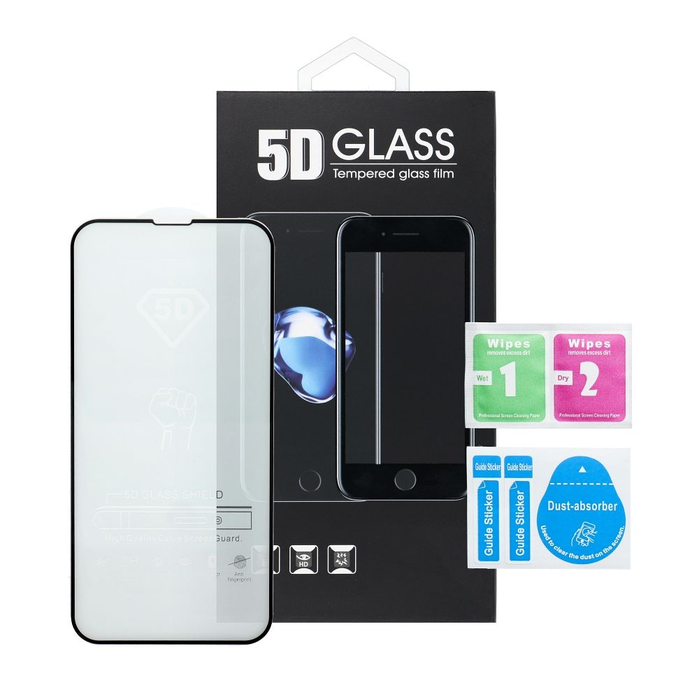 Skjermbeskytter OEM for Apple iPhone 17 Air, Herdet glass, Full lim, 5D, Svart