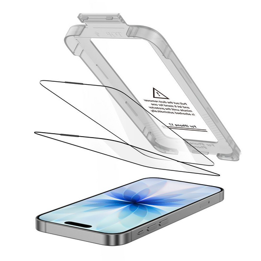 Beskyttelsesfilm for skjerm Tech-Protect Quick Set+ for Apple iPhone 17, Herdet glass, Full lim, Sett med 2 stykker, Svart