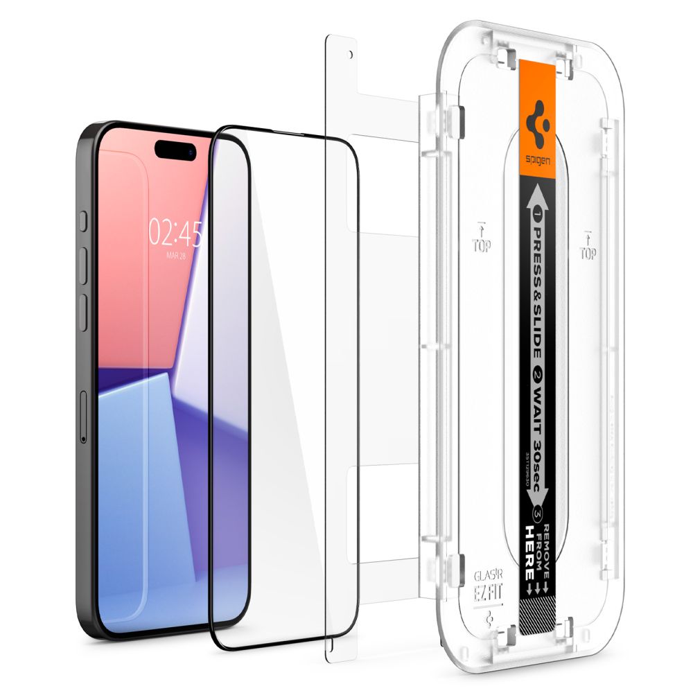 Skjermbeskytter Spigen GlastR EZ FIT HD for Apple iPhone 15, Herdet glass, Full lim, 2.5D, Svart AGL06908