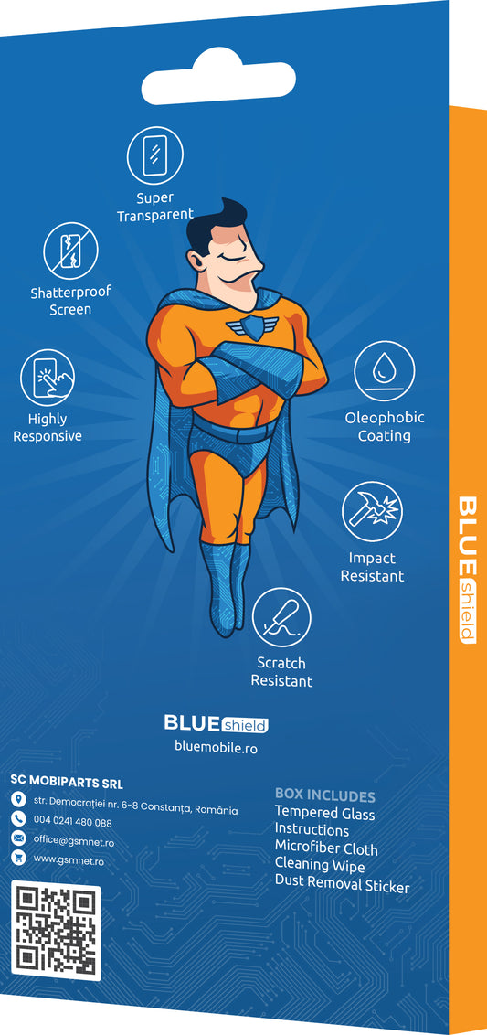 BLUE Shield skjermbeskytter for Xiaomi Redmi 11A / 12C, Case Friendly, Full Lim, Case Friendly, Svart