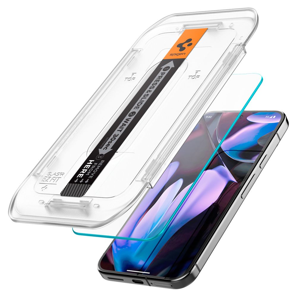 Skjermbeskytter Spigen GlastR EZ FIT for Google Pixel 9 / 9 Pro, Herdet glass, Full lim, Sett med 2 stykker, 2.5D AGL08442