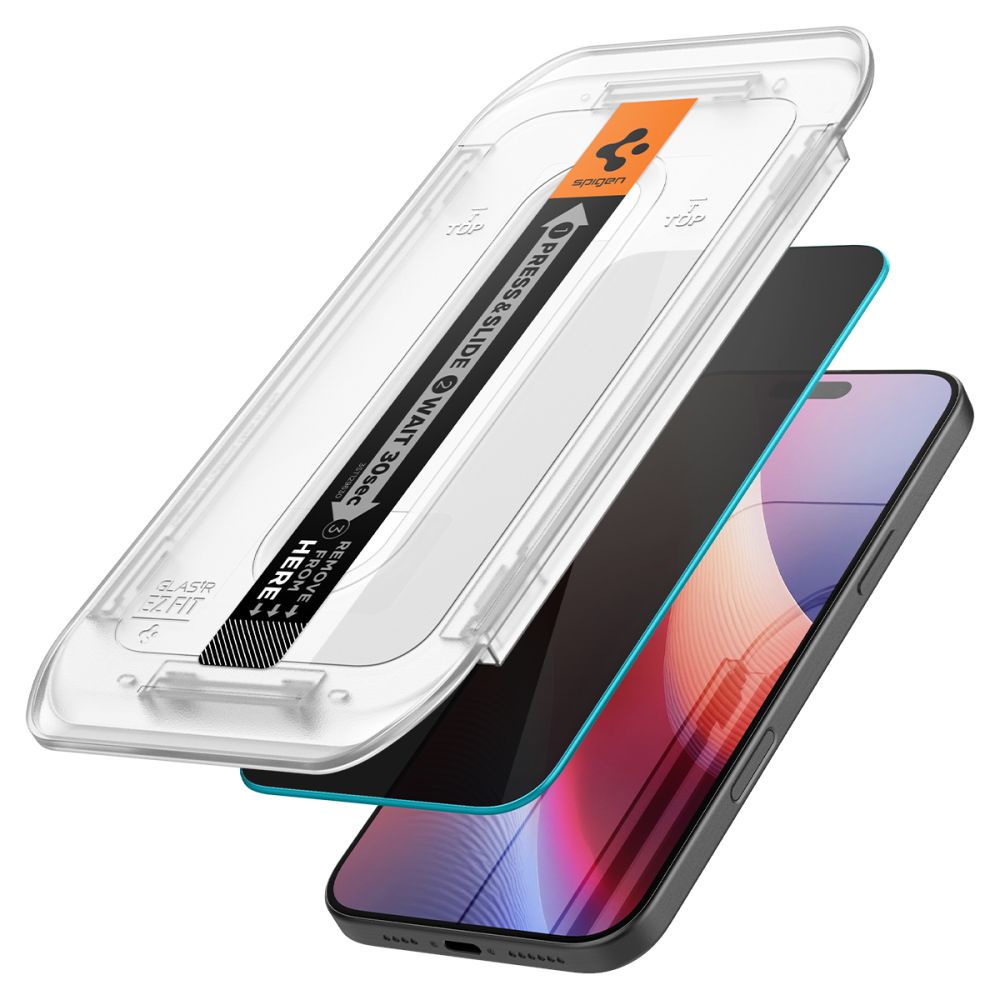 Beskyttelsesfolie for skjerm Privacy Spigen GlastR EZ FIT for Apple iPhone 17 Pro Max / 16 Pro Max, Herdet glass, Full lim, Sett med 2 stykker AGL07908
