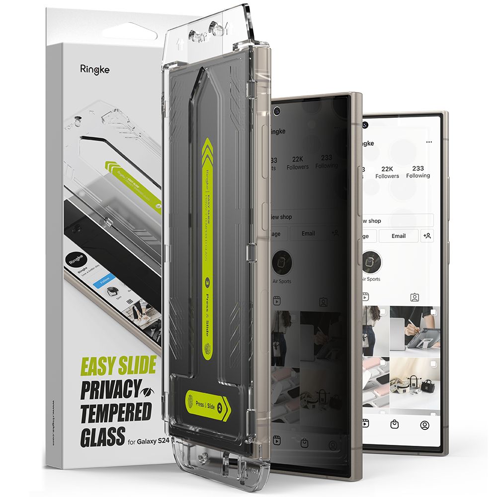 Privacy-skjermbeskyttelse Ringke Easy Slide for Samsung Galaxy S24 Ultra S928, Herdet glass, Full lim, Sett med 2 stk