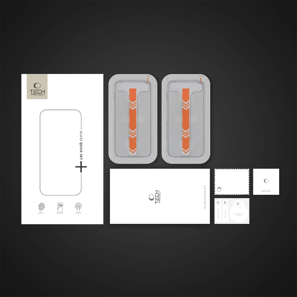 Skjermbeskytter Tech-Protect Quick Set+ for Apple iPhone 16 / 15, Herdet Glass, Full Lim, Sett med 2 stykker, Svart