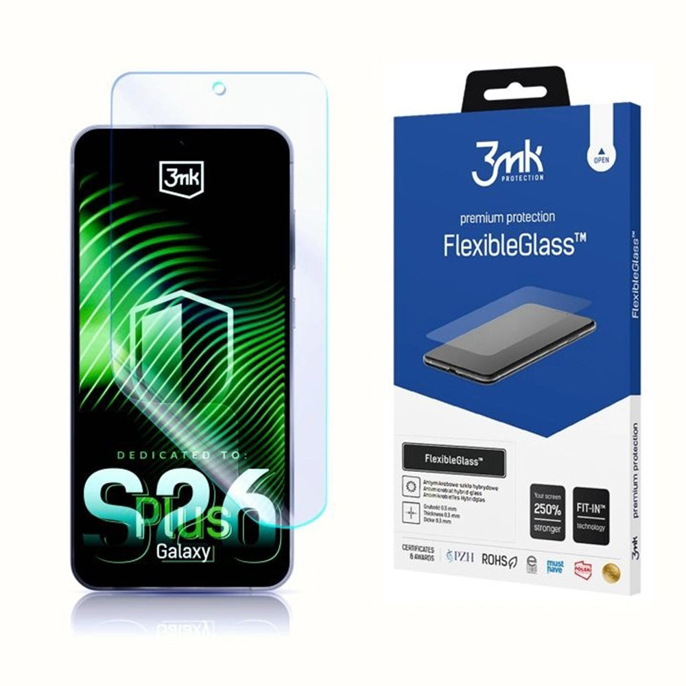Skjermbeskytter 3MK FlexibleGlass for Samsung Galaxy S26 Plus S947, Fleksibelt Glass, Full Lim, Gjennomsiktig