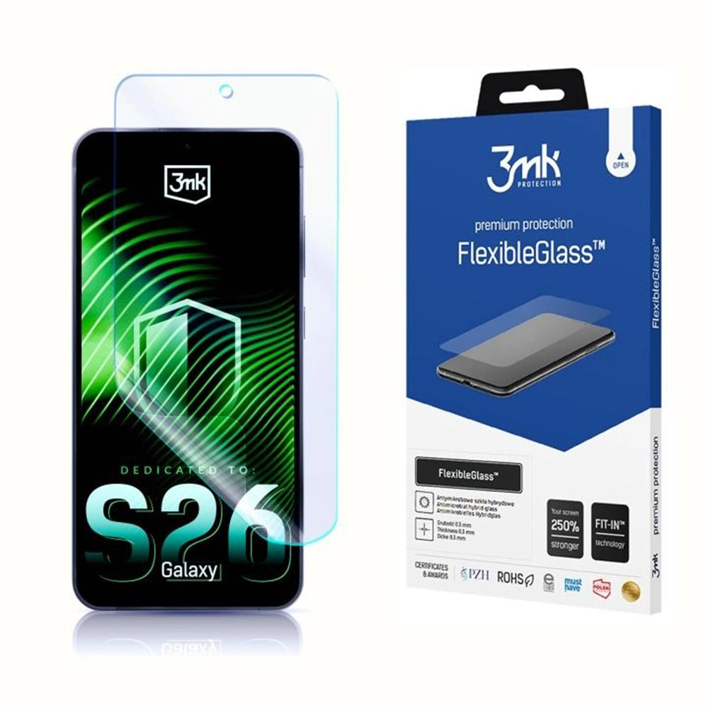 Skjermbeskytter 3MK FlexibleGlass for Samsung Galaxy S26 S942, Fleksibelt Glass, Full Lim, Gjennomsiktig
