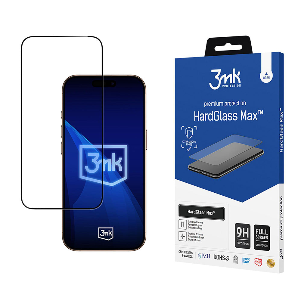 Skjermbeskytter 3MK HardGlass Max for Apple iPhone 17 Pro Max, Herdet Glass, Full Lim, Svart