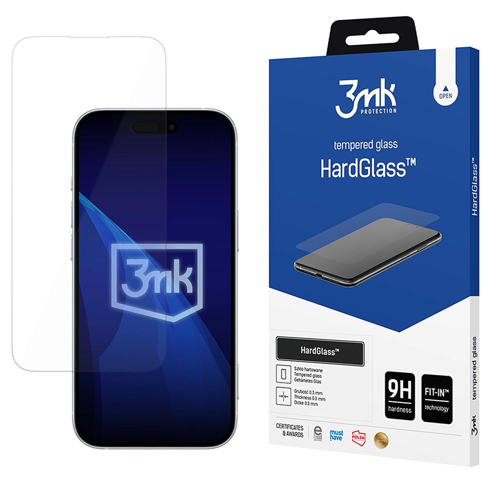 3MK HardGlass skjermbeskyttelse for Apple iPhone 18 Pro / 17 Pro / 17 / 16 Pro, Herdet glass, Full lim