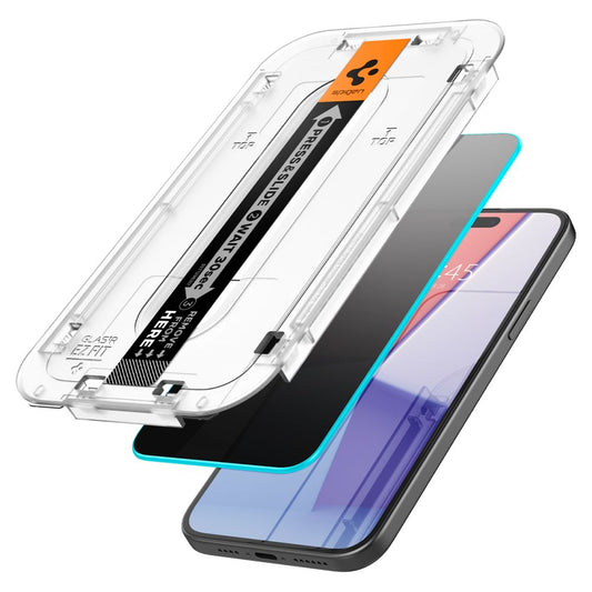 Spigen EZ FIT skjermbeskytter for personvern for Apple iPhone 16/15, glasssikret, fulllimt, 2,5D AGL07121 AGL07121