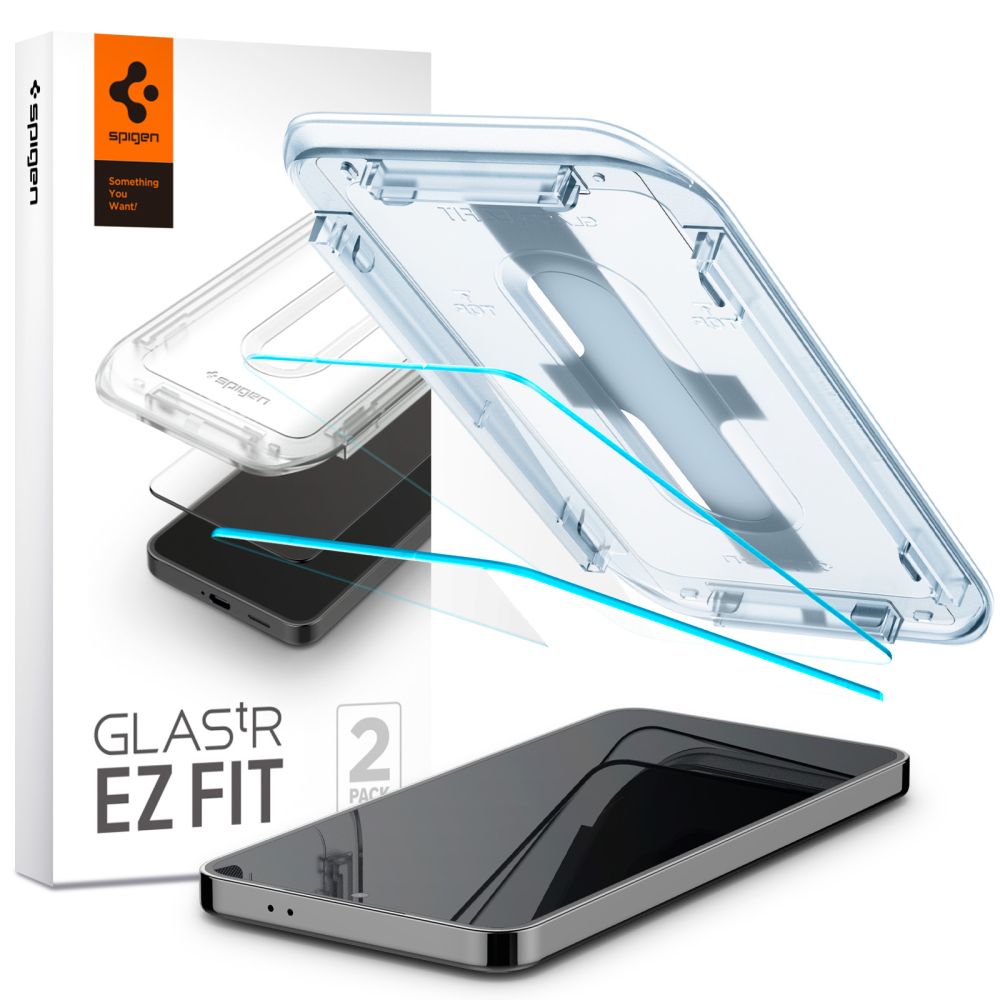 Skjermbeskytter Spigen EZ FIT for Samsung Galaxy S25 S931 / S24 S921, Glassbeskyttet, Full Lim, Sett med 2 stk.