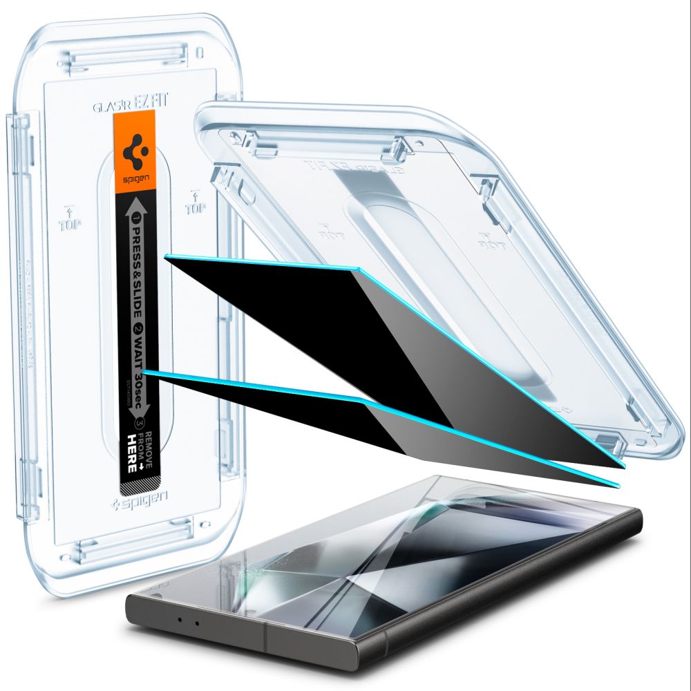 Spigen EZ FIT Privacy skjermbeskytter for Samsung Galaxy S24 Ultra S928, glassbeskyttet, full lim, sett med 2 stk.