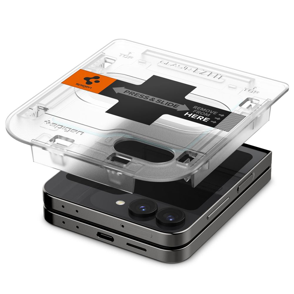 Beskyttelsesfilm for ytre skjerm Spigen GlastR EZ FIT for Samsung Galaxy Z Flip6 F741, Herdet glass, Full lim, Sett med 2 stykker AGL07972