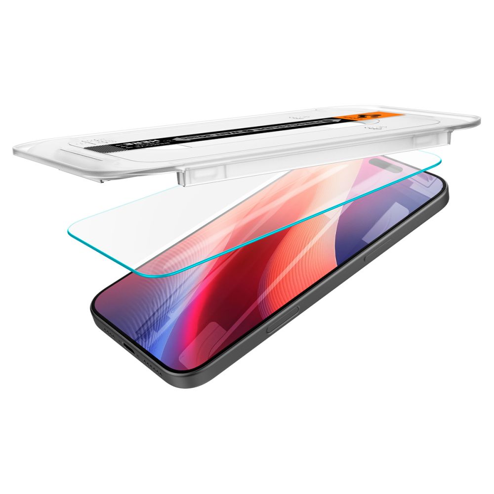 Skjermbeskyttelsesfolie Spigen GlastR EZ FIT for Apple iPhone 17 Pro / 17 / 16 Pro, Herdet glass, Full lim, Sett med 2 stykker