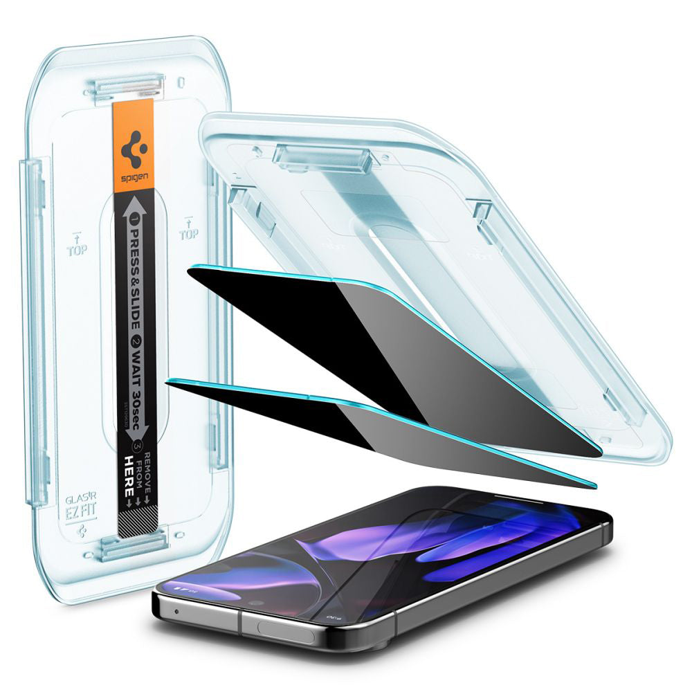 Privacy-skjermbeskytter Spigen GlastR EZ FIT for Google Pixel 9 / 9 Pro, Herdet glass, Full lim, Sett med 2 stk