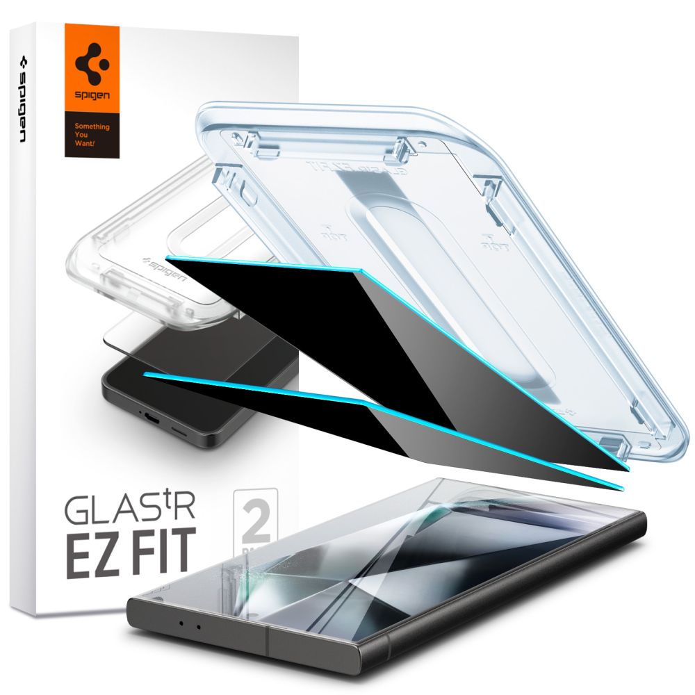 Spigen EZ FIT Privacy skjermbeskytter for Samsung Galaxy S24 Ultra S928, glassbeskyttet, full lim, sett med 2 stk.