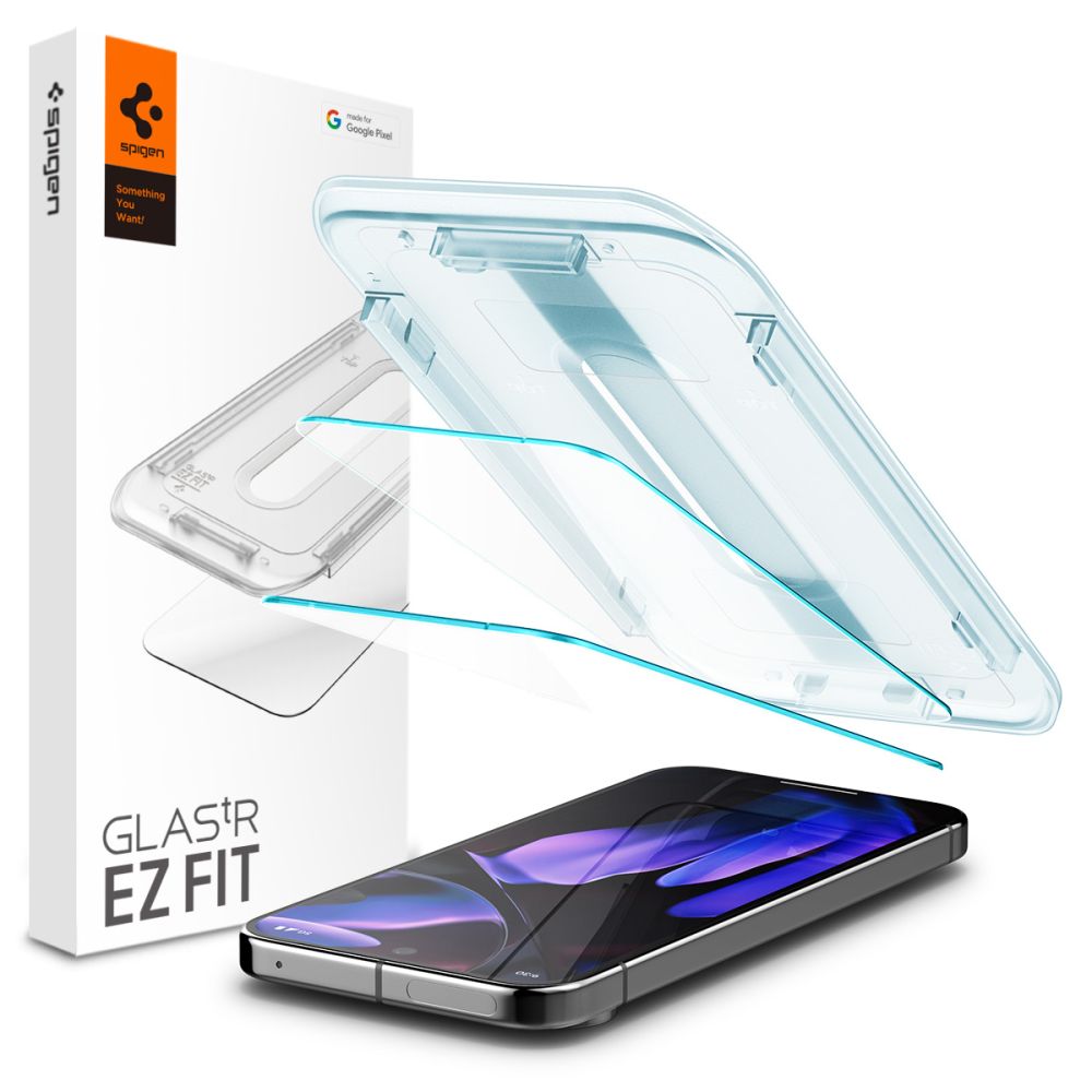 Skjermbeskytter Spigen GlastR EZ FIT for Google Pixel 9 / 9 Pro, Herdet glass, Full lim, Sett med 2 stykker, 2.5D AGL08442