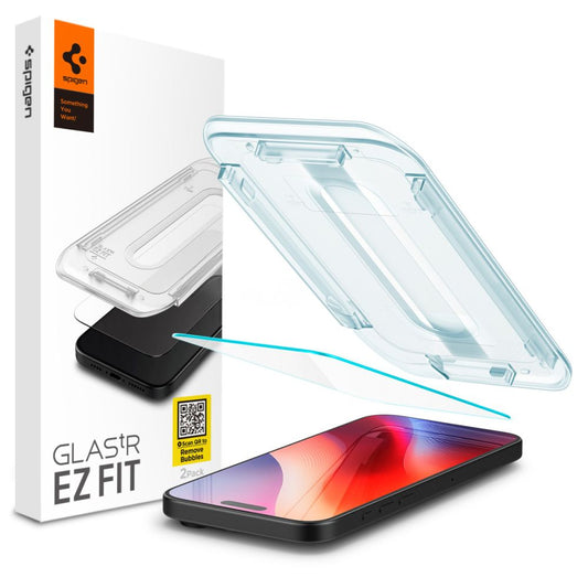 Spigen EZ FIT skjermbeskytter for Apple iPhone 16 Pro, Glass Secured, Full Glue AGL07935