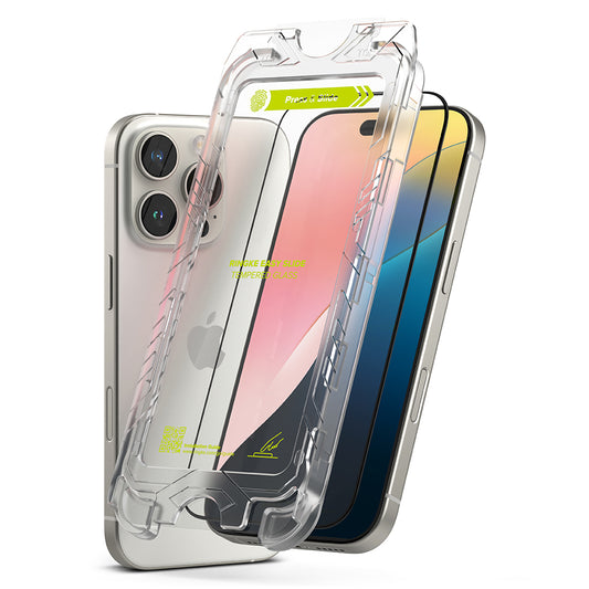 Ringke Easy Slide skjermbeskytter for Apple iPhone 16 Pro Max, full lim, full lim, sett med 2 stk, svart