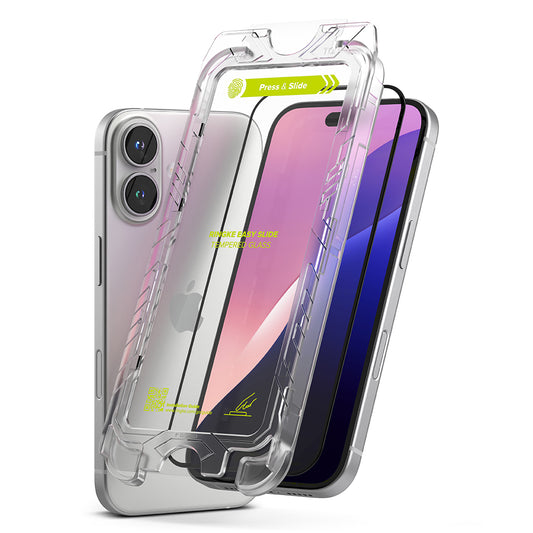 Ringke Easy Slide skjermbeskytter for Apple iPhone 16 / 15, Glass Secure, Full Lim, sett med 2 stk, svart