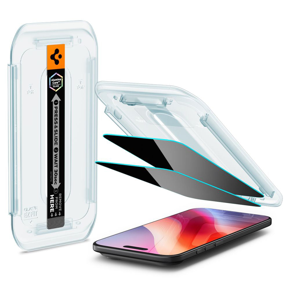 Skjermbeskyttelsesfolie Privacy Spigen GlastR EZ FIT for Apple iPhone 17 Air, Herdet glass, Full lim, Sett med 2 stykker