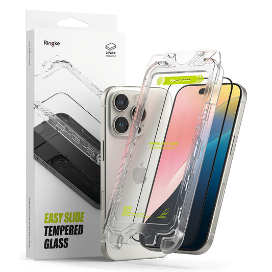 Ringke Easy Slide skjermbeskytter for Apple iPhone 16 Pro Max, full lim, full lim, sett med 2 stk, svart