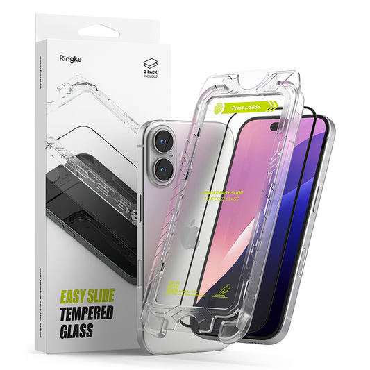 Ringke Easy Slide skjermbeskytter for Apple iPhone 16 / 15, Glass Secure, Full Lim, sett med 2 stk, svart