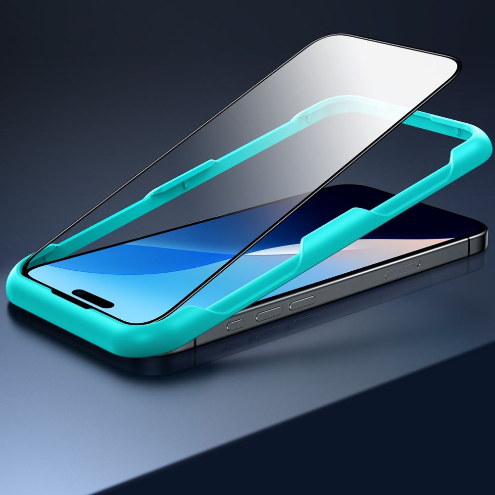 Beskyttelsesfilm ESR-skjerm for Apple iPhone 16 / 15, Herdet glass, Full lim, Sett med 2 stykker, Svart