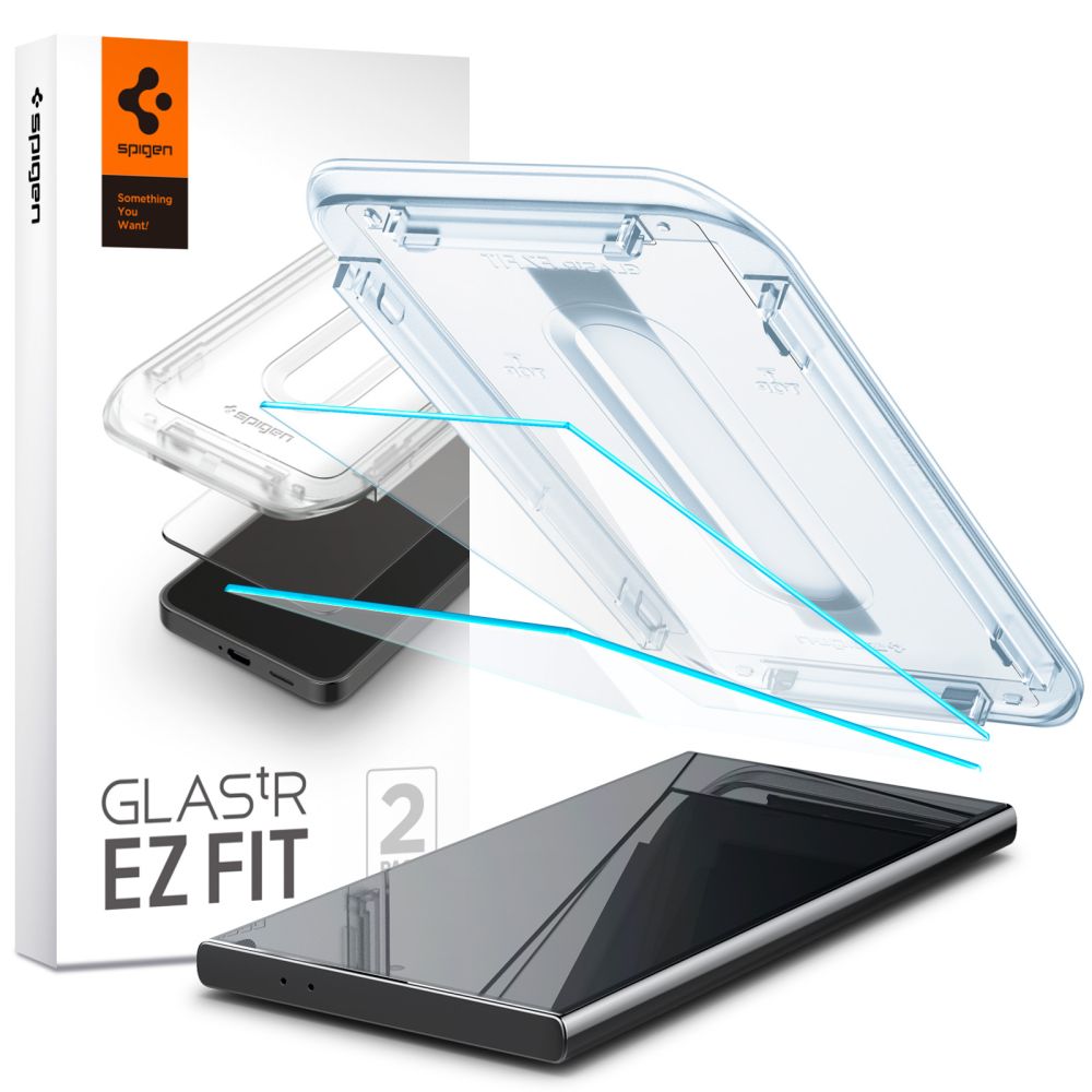 Spigen EZ FIT skjermbeskytter for Samsung Galaxy S24 Ultra S928, glassbeskyttet, full liming, sett med 2 stk.