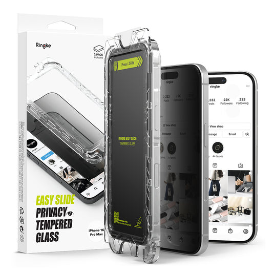 Ringke Easy Slide Privacy Ringke Easy Slide skjermbeskytter for Apple iPhone 16 Pro Max, glassbeskyttelse, full lim, sett med 2 stk